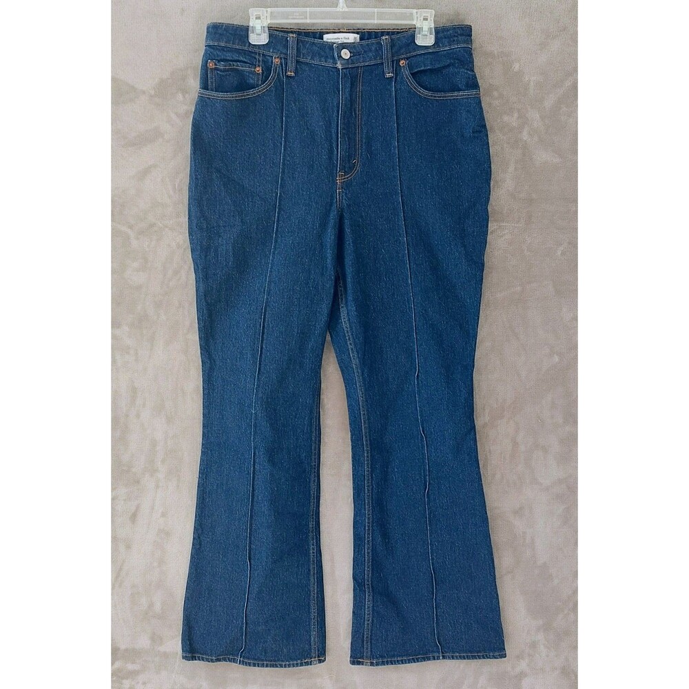 Abercrombie & Fitch The Vintage Flare High Rise Curve Love Women's 32 Dark Wash - Picture 2 of 11